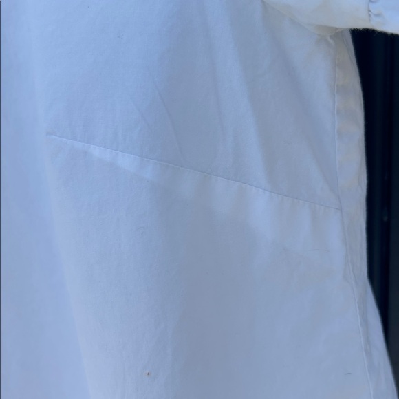 JCrew Tipped Button-Back Bell Sleeve White Cotton Top with blue trim - Picture 8 of 13